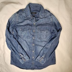 Express Denim Shirt Button Down Blue Long Sleeve Women's Size XS